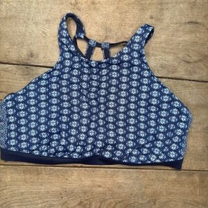 ATHLETA Swimsuit Bikini Top Women's 40D/DD Blue High Neck Strappy Back